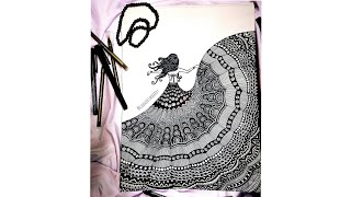 Gown Mandala Art for beginners  Step by step Mandala Zentangle Art Doodle Art [upl. by Gordan890]