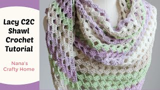 Lacy C2C crochet shawl beautiful corner to corner pattern [upl. by Attenod]