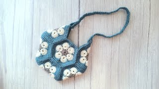 7 Pieces Granny Hexagon Bag Crochet Tutorial 02 [upl. by Culliton]