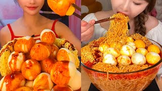 Asmr Soft Boiled Eggs  Spicy Noodles 먹방 반숙 계란 매운 국수 chewy sound Mukbang [upl. by Weatherby]