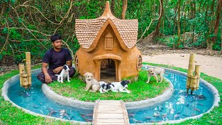 Build mud dog house for rescue puppy and build fish pond around dog house [upl. by Sanderson]