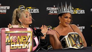 NIA JAX amp TIFFANY STRATTON WWE SUMMERSLAM 2024 PRESS CONFERENCE [upl. by Nylaras228]