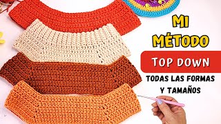 🔴Cómo tejer TOP DOWN a crochet CÁLCULO del canesú correcto TODAS LAS TALLAS [upl. by Eemiaj85]