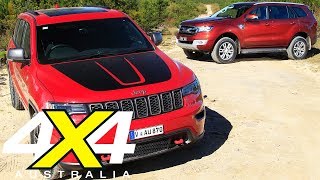 2017 Jeep Grand Cherokee Trailhawk vs 2017 Ford Everest Trend review  4X4 Australia [upl. by Berlin43]