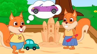 Famille dÉcureuil  Voiture jouet de sable Animé 2024 en Français [upl. by Alba583]