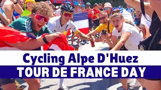 Experience cycling Alpe dHuez on Tour de France day  The biggest cycling party  legendary climb [upl. by Sidoeht]