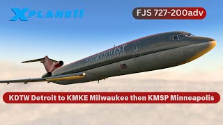 XPlane 11  KDTW Detroit to KMKE Milwaukee then to KMSP Minneapolis–Saint Paul in the FJS 727200 [upl. by Osithe]