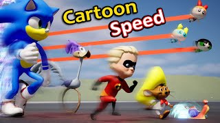 Cartoon speed Comparison  Famous Cartoon Characters running Speed Comparison in 3D [upl. by Annaesor592]