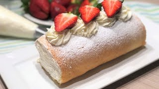 Brazo de gitano con nata y fresas brazo de reina o pionono receta fácil [upl. by Dehnel]