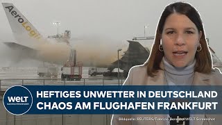 UNWETTERCHAOS Flughafen Frankfurt lahmgelegt Schnee und Eis führen zu vielen Flugausfällen [upl. by Constantia]