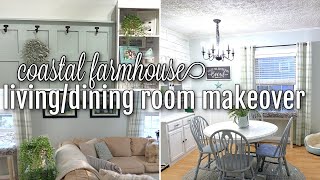 LIVING AND DINING ROOM MAKEOVER  COOL COASTAL FARMHOUSE STYLE  DIY BOARD AND BATTEN [upl. by Whitebook]