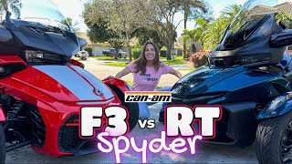 Lets Compare the Canam Spyder RT vs F3 [upl. by Rebmeced]