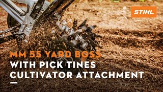 MM 55 YARD BOSS® with Pick Tines Tiller Attachment  STIHL [upl. by Eralcyram904]