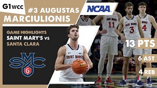 AUGUSTAS MARCIULIONIS game highlights Saint Marys Gaels vs Santa Clara Game 1 WCC Tournament NCAA [upl. by O'Callaghan841]