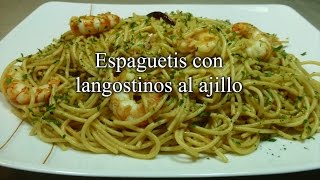 Espaguetis con langostinos al ajillo  RECETA CASERA  rica y fácil de hacer [upl. by Rasla]