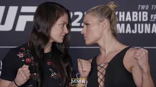 Karolina Kowalkiewicz vs Felice Herrig UFC 223 Media Day Staredown  MMA Fighting [upl. by Bethany]