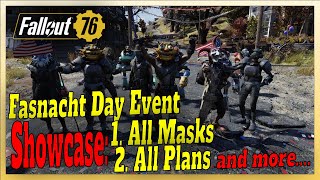 Fallout 76 Fasnacht Day Event  All Limited Rewards Showcase  Fasnacht Masks Outfits amp Plans [upl. by Enelia]