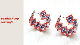 Beaded Hoop Earrings in Native American style Brick Stich Hoop Earrings Tutorial [upl. by Bashuk556]