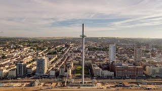 Brightons i360 moving observation tower filmed by drones [upl. by Zuckerman311]