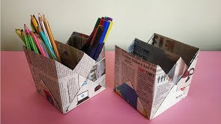 How to make Newspaper Pen Stand  Pen Holder  Recycled Craft Ideas  Quick and Easy [upl. by Ilujna351]