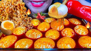 ASMR SOUPY FIRE NOODLES  MASSIVE SOFT BOILED EGG FEAST  SWEET PEPPER MUKBANG Eating Sounds [upl. by Kellsie858]