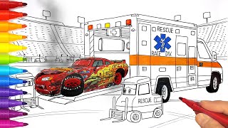 Lightning McQueens Crash Ambulance to the Rescue Cars 3 Behind The Scene Drawing amp Coloring Pages [upl. by Sassan]