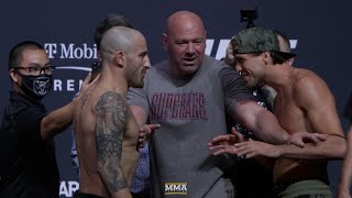 Alexander Volkanovski vs Brian Ortega Ceremonial WeighIns Staredown  UFC 266  MMA Fighting [upl. by Englebert]