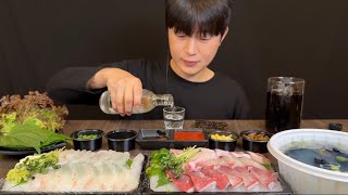 겨울제철 🐟 대방어 광어 회 홍합탕 소주 먹방 🐟 RAW FISH YELLOWTAIL FLATFISH MUSSEL SOUP SOJU MUKBANG [upl. by Rae]