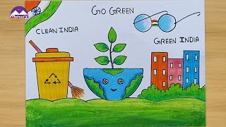 How to draw Swachh Bharat Abhiyan drawings for Compitition Clean India green India poster drawing [upl. by Crispen]