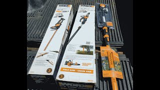 WORX 20v Electric Hedge Trimmer And Pole Chain Saw Unboxing worx hedgetrimmer electricchainsaw [upl. by Deanne731]