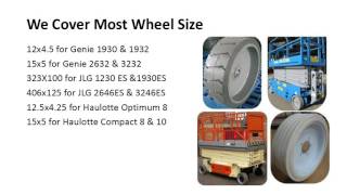 GenieJLGSkyjackHaulotte Scissor Lift Wheel wwwsktyrecom [upl. by Ahsercul]