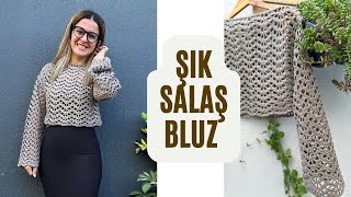 GÖRENLER ÇOK SEVDİ 😍 ŞIK SALAŞ DÖKÜMLÜ KOLAY BLUZ YAPIYORUZ crochet [upl. by Eemia]