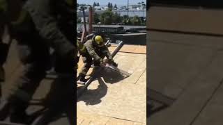 Firefighters Use Chainsaw For Vertical Ventilation Training  Tear The Roof Off [upl. by Jallier]