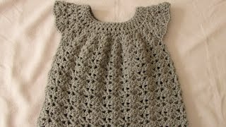 How to crochet an easy shell stitch baby  girls dress for beginners [upl. by Constanta]