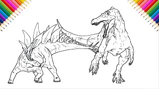 How to Draw Stegosaurus vs Spinosaurus  Jurassic Park [upl. by Godric]