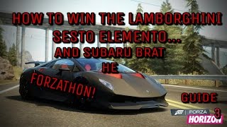 Forza Horizon 3  How to unlock the Lamborghini Sesto Elemento And Subaru Brat HE in FORZATHON Guide [upl. by Gabbi]