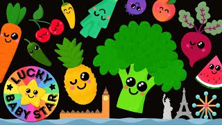 Dancing Fruit amp Veggies On Tour Baby Sensory Fun by Lucky Baby Star Sensory Fruit Stimulation Video [upl. by Husch]