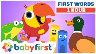 Toddler Learning Videos  Color Crew amp Larry Surprise Eggs  Animals amp Vehicles for Kids  BabyFirst [upl. by Anazus214]