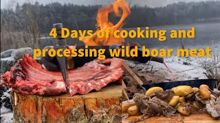 4 Days of cooking and processing wild boar meat [upl. by Yatnahc]