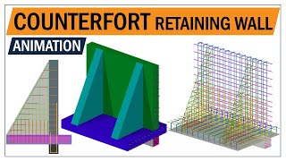 How to build retaining wall  Counterfort retaining wall reinforcements step by step 3d animation [upl. by Ynnahc]