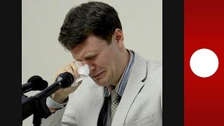 NKorea US student cries amp admits to being quotsevere criminalquot during press conf [upl. by Intirb]