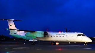 Widerøe Dash8 Q400  Morning arrival  start up  departure  Stord airport december 2020 [upl. by Teik]