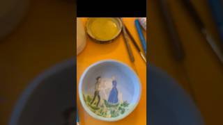 Underglaze trinket dish 🌿🏰art artshorts ceramic howlsmovingcastle fanart wip ghibli [upl. by Anahsak397]