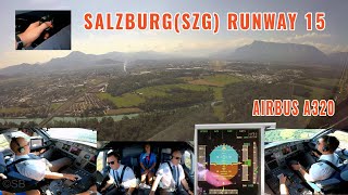 Salzburg SZG  beautiful morning approach and landing on runway 15  pilots  cockpit views  4k [upl. by Neened453]