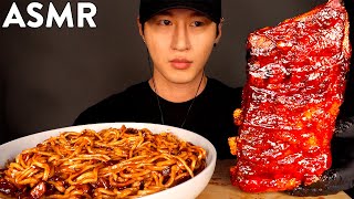 ASMR BLACK BEAN NOODLES amp BBQ BABY BACK RIBS MUKBANG No Talking EATING SOUNDS  Zach Choi ASMR [upl. by Raney]