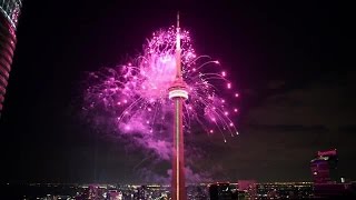 Watch fireworks shoot out of CN Tower for Pan Am opening ceremony [upl. by Vins35]