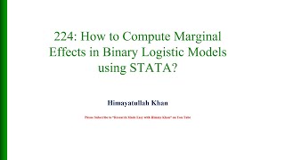 224 How to Compute Marginal Effects in Logit Models using STATA [upl. by Barrus382]