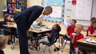 President Obama Talks with FirstGraders at Tinker Elementary School [upl. by Bricker]