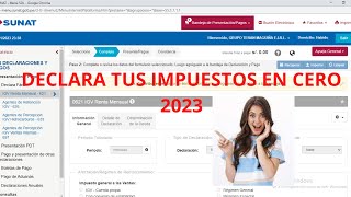 COMO DECLARAR TUS IMPUESTOS EN CERO  SUNAT 2023 👀 [upl. by Fairweather]