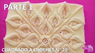 PARTE 1 Como tejer el Cuadro o cuadrado N° 29 a crochet en punto de hojas relieves para cojines [upl. by Three]